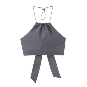 ZARA Women Sleeveless Halter Neck PARACHUTE TRENCH Crop Top‎ Grey Size XL NEW